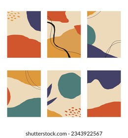 Conjunto de 6 fondos abstractos verticales o plantillas de tarjetas en colores modernos, en estilo de arte popular