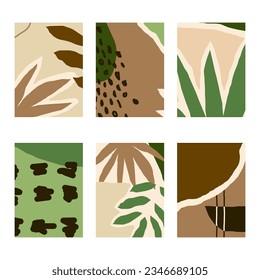 Set of 6 vertical abstract backgrounds or card templates in modern colors, in popular art style