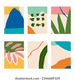 Conjunto de 6 fondos abstractos verticales o plantillas de tarjetas en colores modernos, en estilo de arte popular
