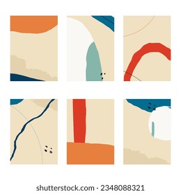 Set of 6 vertical abstract backgrounds or card templates in modern colors, vector illustration in popular art style
