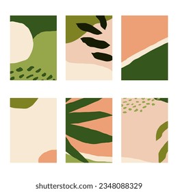 Set of 6 vertical abstract backgrounds or card templates in modern colors, vector illustration in popular art style
