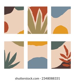 Set of 6 vertical abstract backgrounds or card templates in modern colors, vector illustration in popular art style