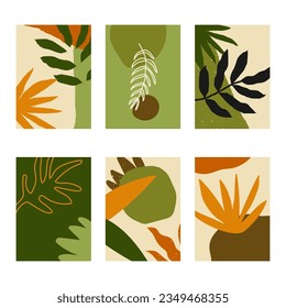 Set of 6 vertical abstract backgrounds or card templates in modern colors, vector illustration in popular art style