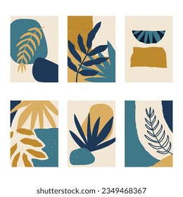 Set of 6 vertical abstract backgrounds or card templates in modern colors, vector illustration in popular art style