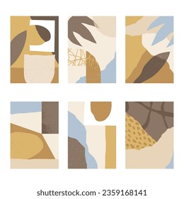 Set of 6 vertical abstract backgrounds or card templates in modern colors, vector illustration in popular art style