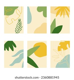 Set of 6 vertical abstract backgrounds or card templates in modern colors, vector illustration in popular art style