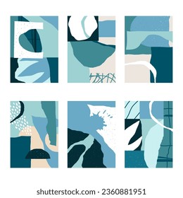 Set of 6 vertical abstract backgrounds or card templates in modern colors, vector illustration in popular art style