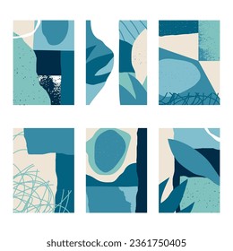 Set of 6 vertical abstract backgrounds or card templates in modern colors, vector illustration in popular art style