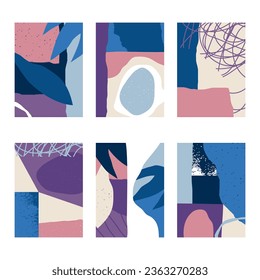 Set of 6 vertical abstract backgrounds or card templates in modern colors, vector illustration in popular art style