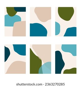 Set of 6 vertical abstract backgrounds or card templates in modern colors, vector illustration in popular art style