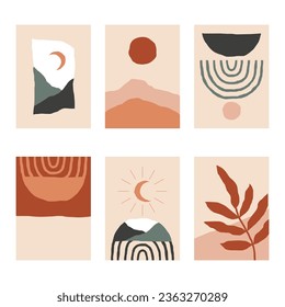 Set of 6 vertical abstract backgrounds or card templates in modern colors, vector illustration in popular art style