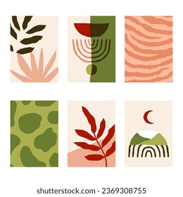 Set of 6 vertical abstract backgrounds or card templates in modern colors, vector illustration in popular art style