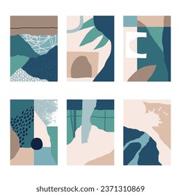 Set of 6 vertical abstract backgrounds or card templates in modern colors, vector illustration in popular art style