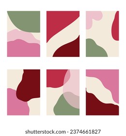 Set of 6 vertical abstract backgrounds or card templates in modern colors, vector illustration in popular art style