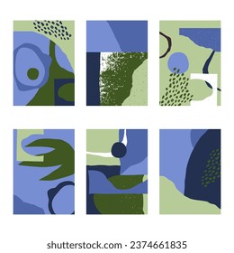 Conjunto de 6 fondos abstractos verticales o plantillas de tarjetas en colores modernos, ilustración vectorial en estilo de arte popular