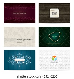 Set of 6 vertical business cards, with trendy backdrops