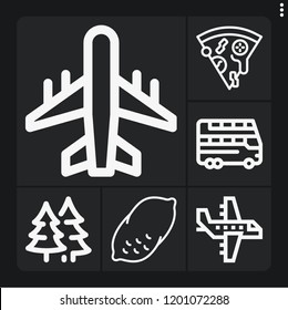 Set of 6 view outline icons such as forest, pizza, potato, aeroplane