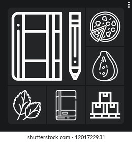 Set of 6 view outline icons such as mango, basil, pizza, box, sketchbook