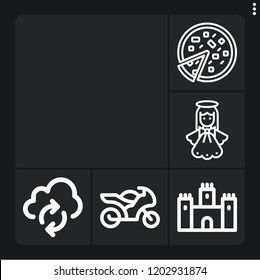 Set of 6 view outline icons such as castle, hat, atmosphere, angel, pizza