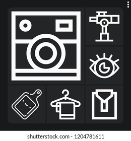 Set of 6 view outline icons such as telescope, eye, kitchen board, camera, towels