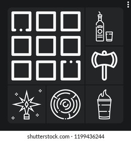 Set of 6 vintage outline icons such as ax, wood, menu, b, liquor