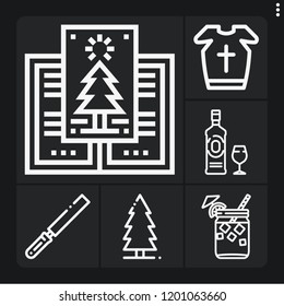 Set of 6 vintage outline icons such as armour, pine, gin, cutting, alcoholic drinks