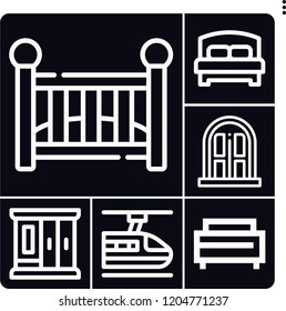 Set of 6 wall outline icons such as door, subway, crib, closet, bed