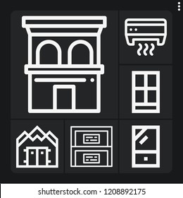 Set of 6 wall outline icons such as cabinet, building, war shelter, closet, air conditioner