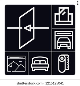 Set of 6 wall outline icons such as exit, garage, picture, mirror, paper