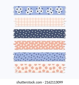 Set of 6 washi tape stickers. Blue and pink planner stickers.