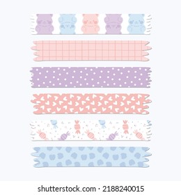 Set of 6 washi tape stickers. Blue and pink planner stickers.