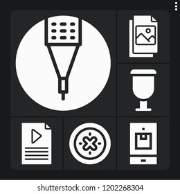 Set of 6 web filled icons such as cup, shield, playlist, file, pencil