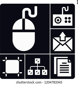 Set of 6 web filled icons such as diagram, checking, artboard, files and folders, gamepad