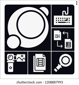 Set of 6 web filled icons such as video file, camcorder, exchange, circle, keyboard