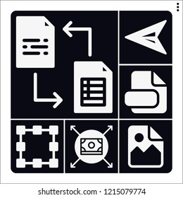 Set of 6 web filled icons such as exchange, money, green arrow, transform, file