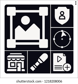 Set of 6 web filled icons such as playlist, circle, image, screwdriver, shopping store