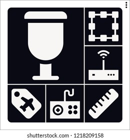 Set of 6 web filled icons such as cup, label, transform, ruler, wifi signal