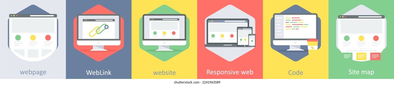 A set of 6 Web Layout icons as webpage, weblink, website