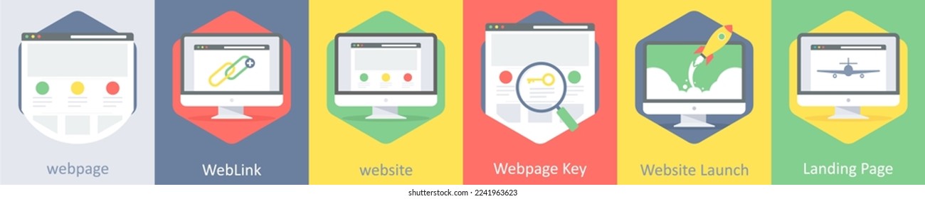 A set of 6 Web Layout icons as wepage, weblink, website