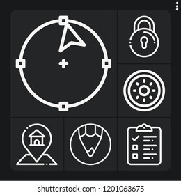 Set of 6 web outline icons such as checklist, lock, gps, shield, circle