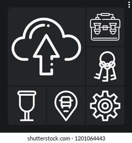 Set of 6 web outline icons such as cup, keys, upload, gear, placeholder