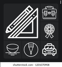 Set of 6 web outline icons such as ribbons, sphere, pencil, taxi, ruler and pencil