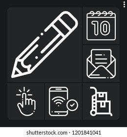 Set of 6 web outline icons such as phone, touch, mail, pencil, calendar