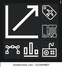 Set of 6 web outline icons such as label, s, line chart, interface, gamepad