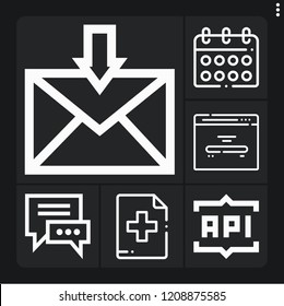 Set of 6 website outline icons such as calendar, add button, home page, api, inbox