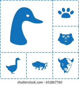 set of 6 wild filled icons such as bear, goose, buffalo, goat