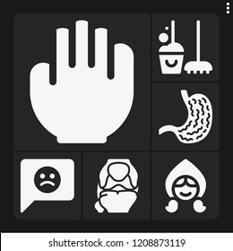 Set of 6 woman filled icons such as knee, stomach, feedback, hand, little red riding hood