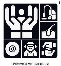 Set of 6 woman filled icons such as dermis, vacuum cleaner, boyfriend, at, care