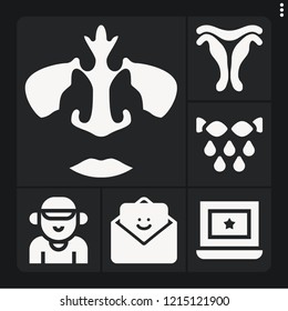 Set of 6 woman filled icons such as uterus, nose, squeeze, feedback, boyfriend