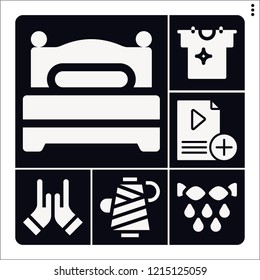 Set of 6 woman filled icons such as playlist, squeeze, clean, bed, thread